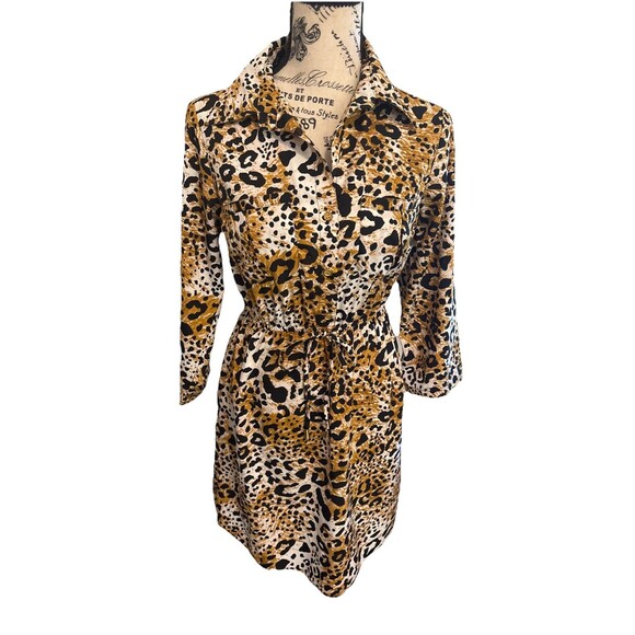MPH Collection Dresses & Skirts - MPH Collection Animal Print Shirt Dress Petite Small Buttons Sash
